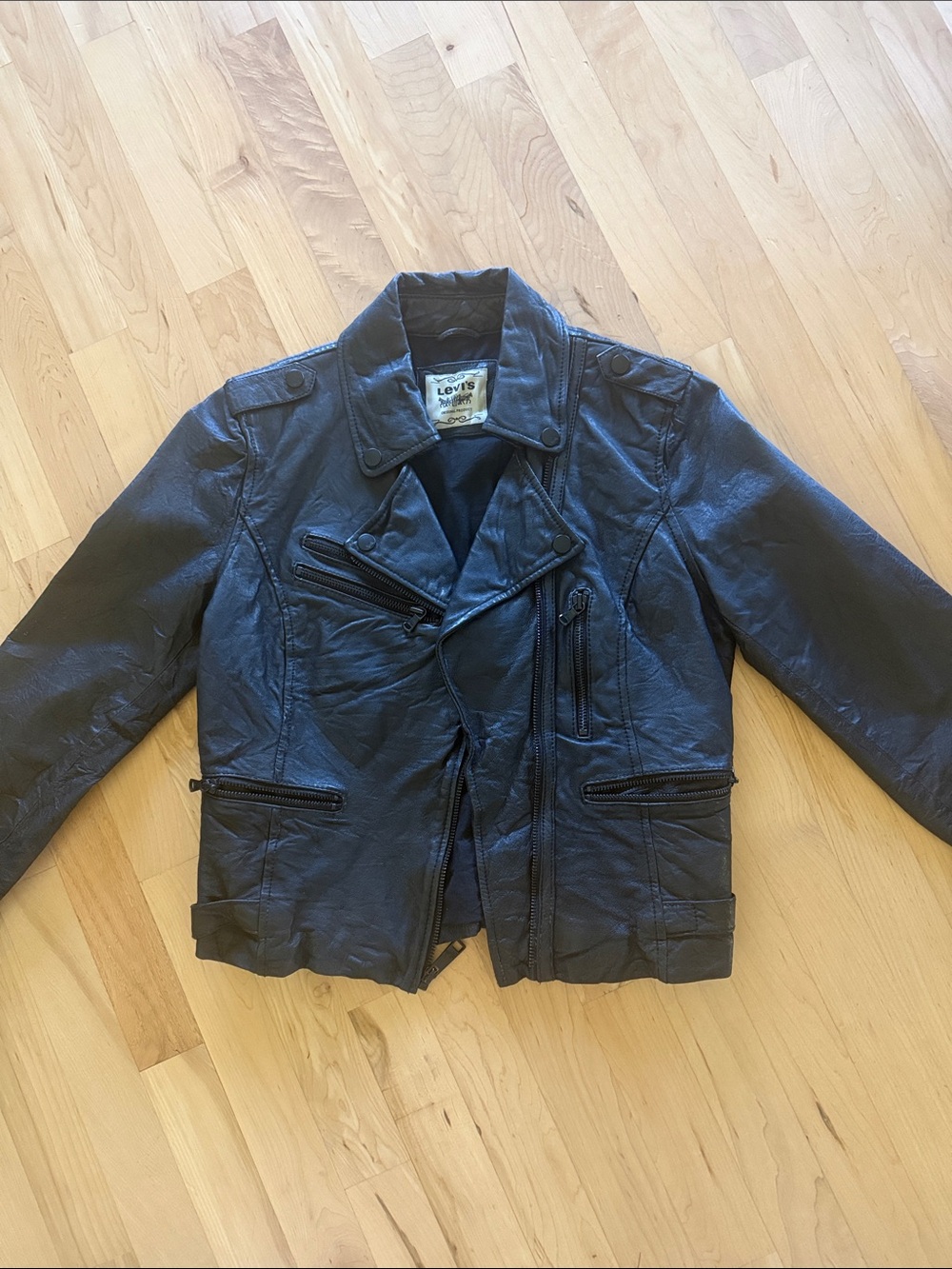 Levi's Black Leather Moto Jacket women’s small